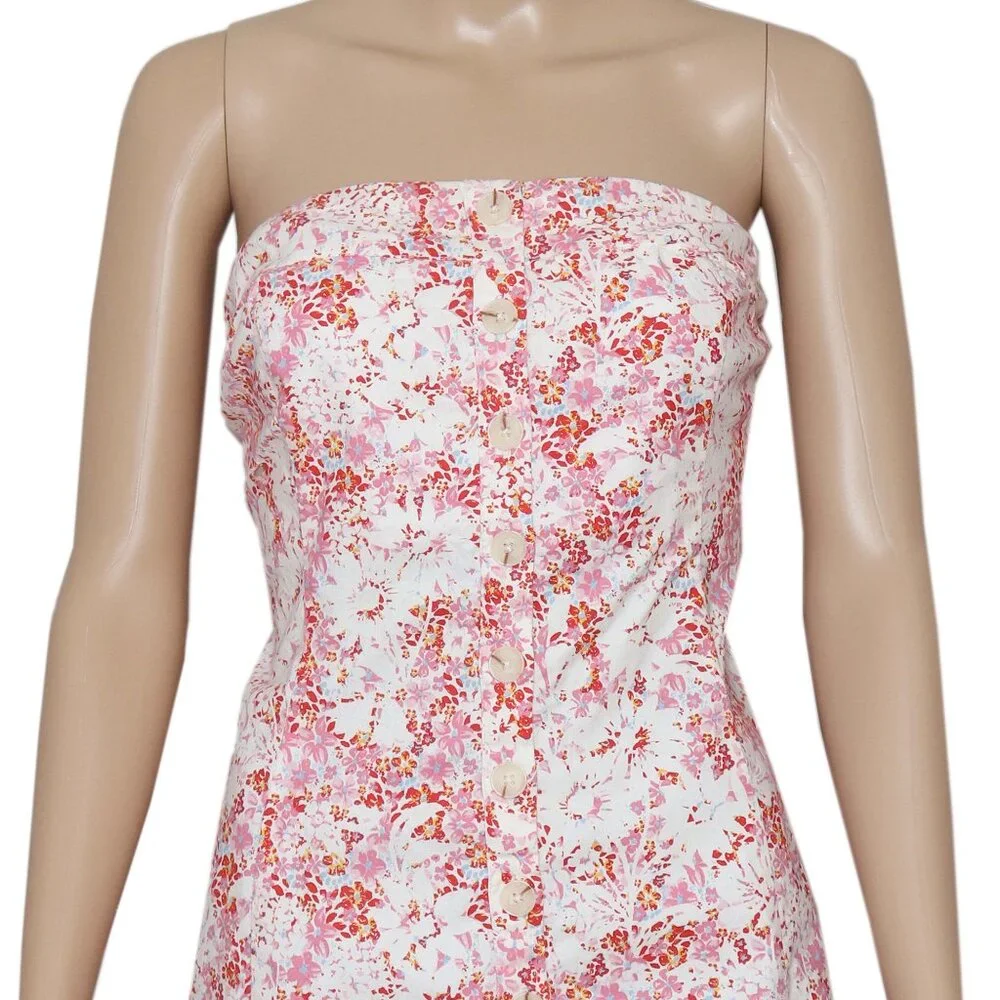 Free People Tomas Mini Dress Floral Printed Strapless Smocked XL